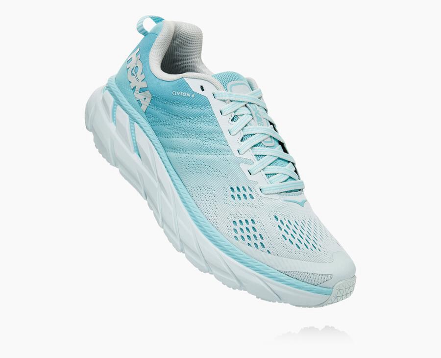 Zapatos Para Caminar Hoka One One Mujer Azules/Blancos - Clifton 6 - WHZY36718